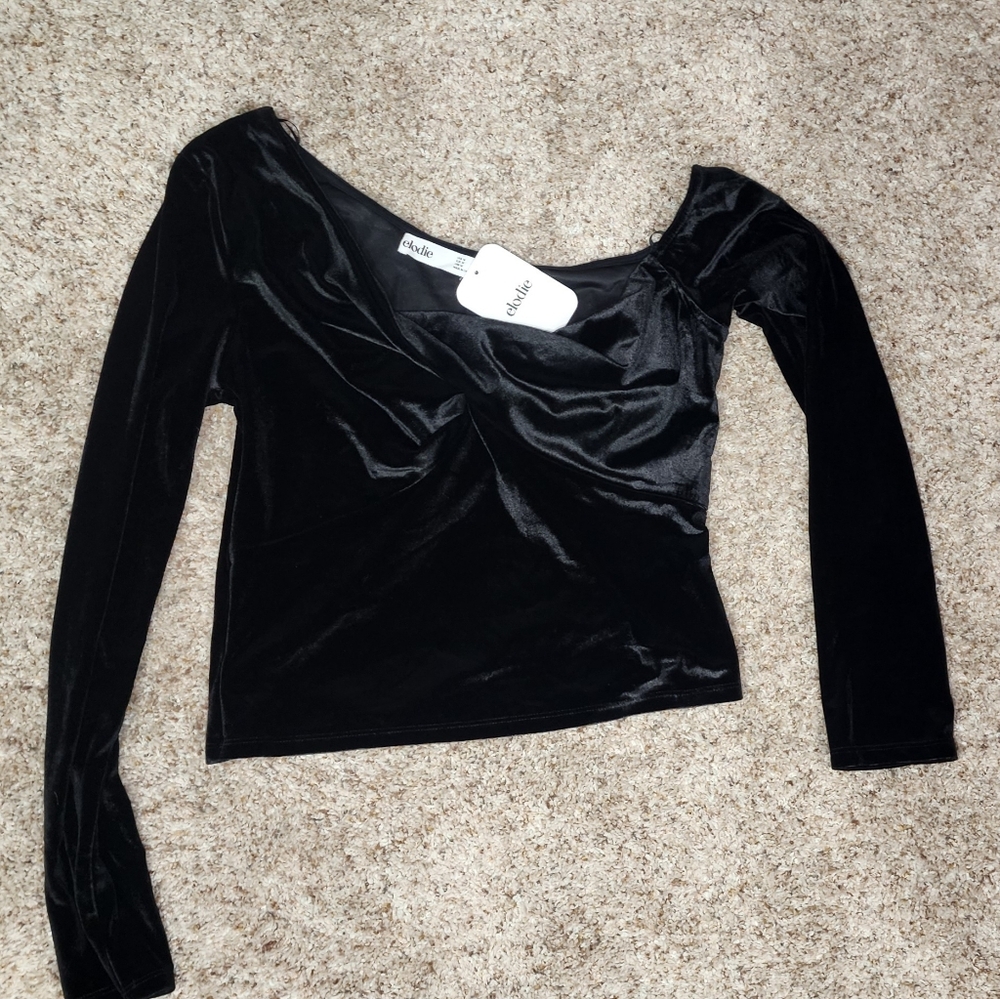 Elodie off-the-shoulder draped top velvet black top asymmetrical Med New